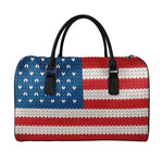 American Flag Knitted Print Leather Duffle Bag