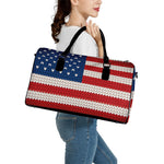 American Flag Knitted Print Leather Duffle Bag