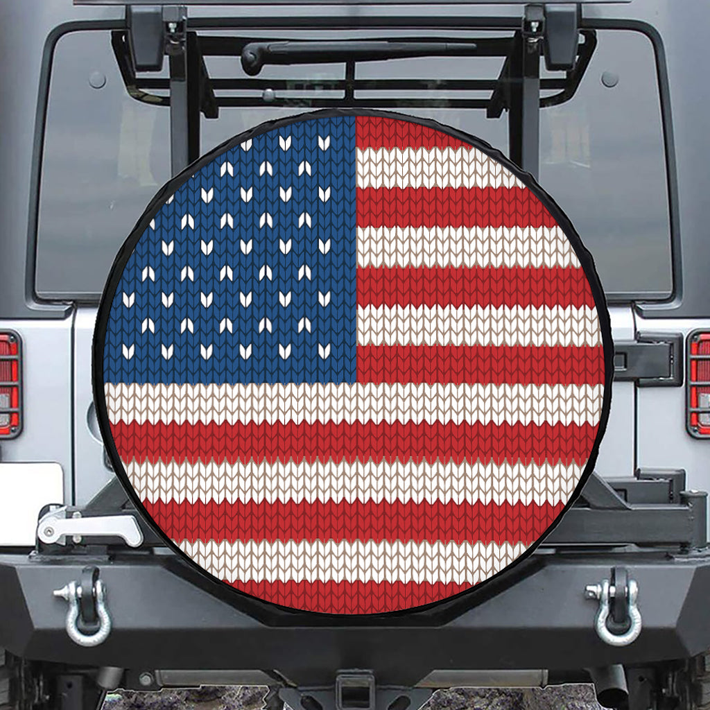 American Flag Knitted Print Leather Spare Tire Cover