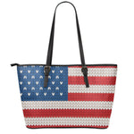 American Flag Knitted Print Leather Tote Bag