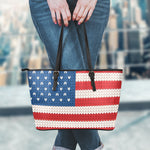 American Flag Knitted Print Leather Tote Bag