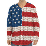 American Flag Knitted Print Long Sleeve Baseball Jersey
