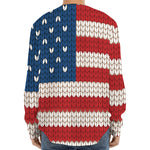 American Flag Knitted Print Long Sleeve Baseball Jersey