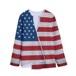 American Flag Knitted Print Long Sleeve Short Coat