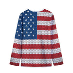 American Flag Knitted Print Long Sleeve Short Coat