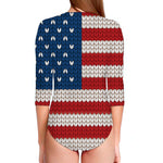 American Flag Knitted Print Long Sleeve Swimsuit