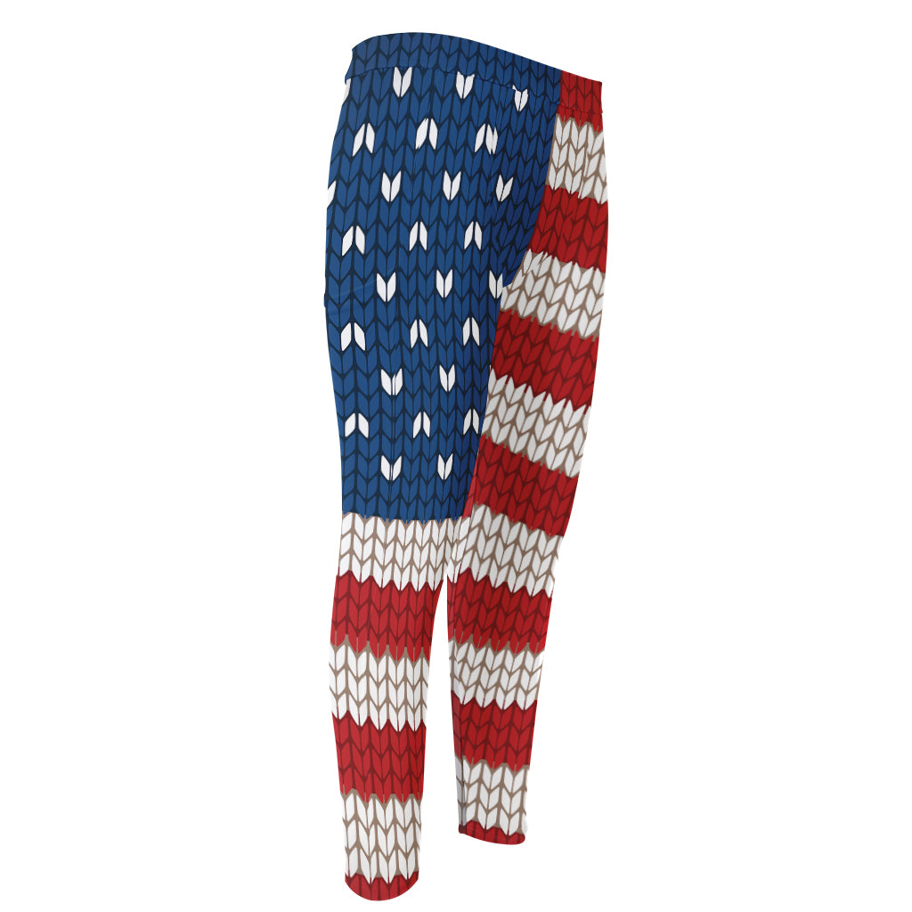 American Flag Knitted Print Men's Compression Pants