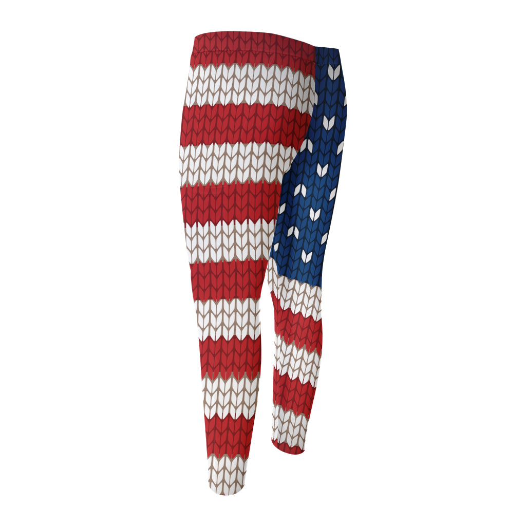 American Flag Knitted Print Men's Compression Pants