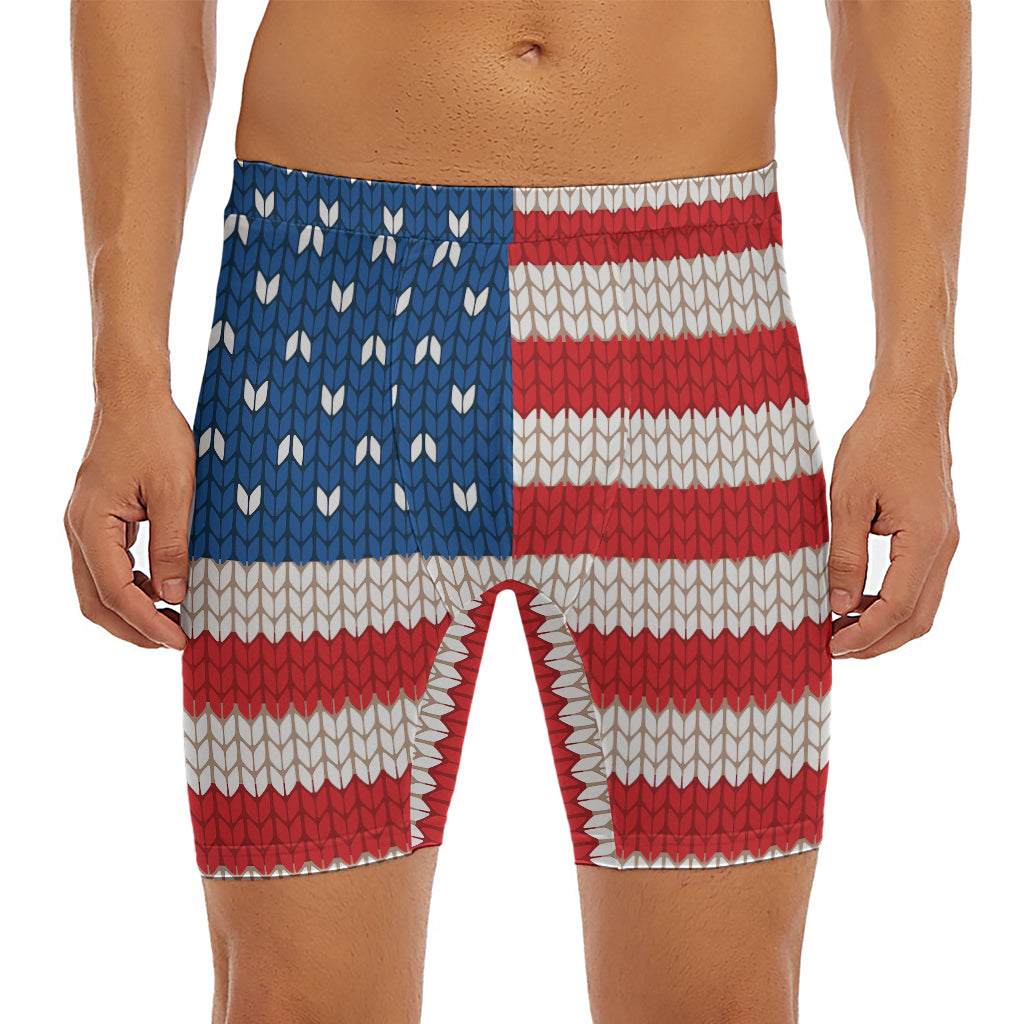 American Flag Knitted Print Men's Long Boxer Briefs