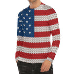 American Flag Knitted Print Men's Long Sleeve Rash Guard