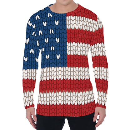 American Flag Knitted Print Men's Long Sleeve T-Shirt