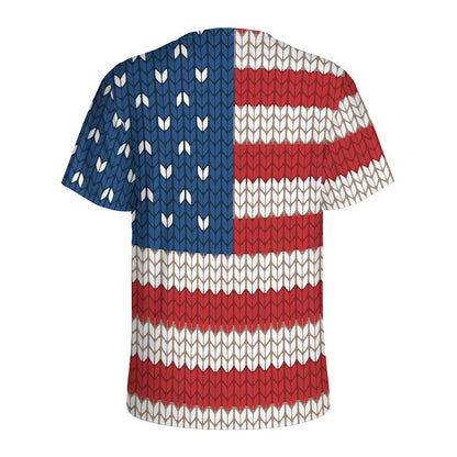 American Flag Knitted Print Men's Sports T-Shirt