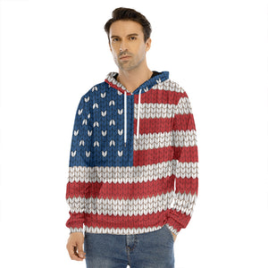 American Flag Knitted Print Men's Velvet Pullover Hoodie