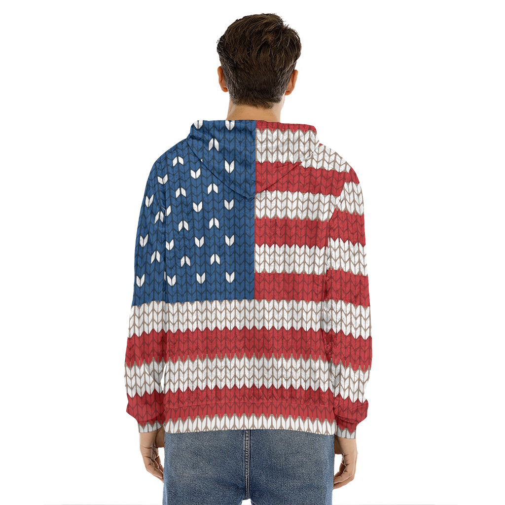 American Flag Knitted Print Men's Velvet Pullover Hoodie