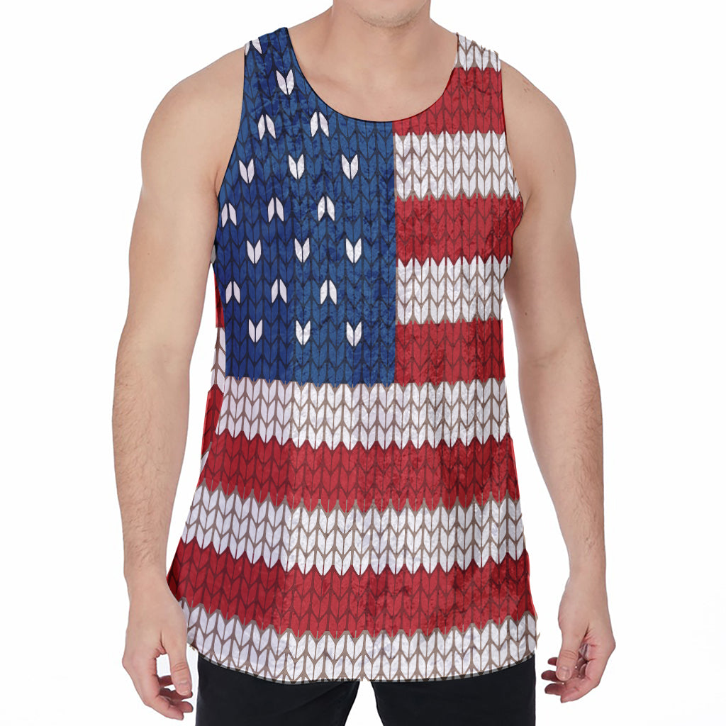 American Flag Knitted Print Men's Velvet Tank Top