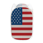 American Flag Knitted Print Mesh Laundry Hamper