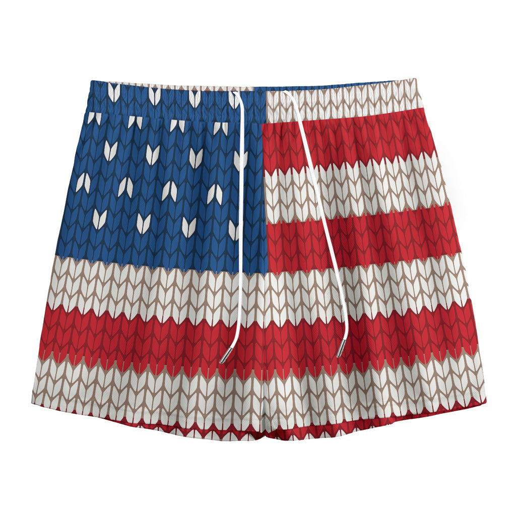 American Flag Knitted Print Mesh Shorts