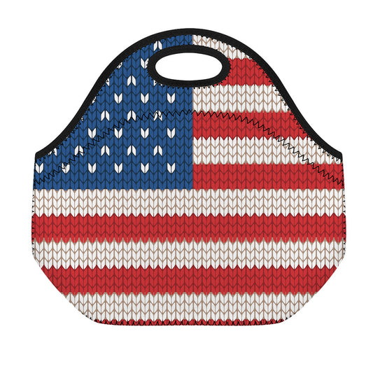 American Flag Knitted Print Neoprene Lunch Bag