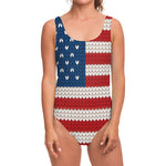 American Flag Knitted Print One Piece Swimsuit