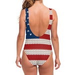 American Flag Knitted Print One Piece Swimsuit
