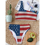 American Flag Knitted Print One Shoulder Bikini Top