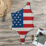 American Flag Knitted Print One Shoulder Bodysuit