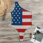American Flag Knitted Print One Shoulder Bodysuit