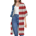 American Flag Knitted Print Open Front Beach Cover Up