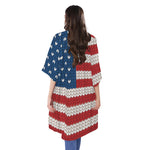 American Flag Knitted Print Open Front Beach Cover Up