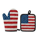 American Flag Knitted Print Oven Mitt And Pot Holder Set