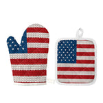 American Flag Knitted Print Oven Mitt And Pot Holder Set
