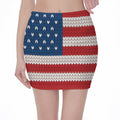 American Flag Knitted Print Pencil Mini Skirt