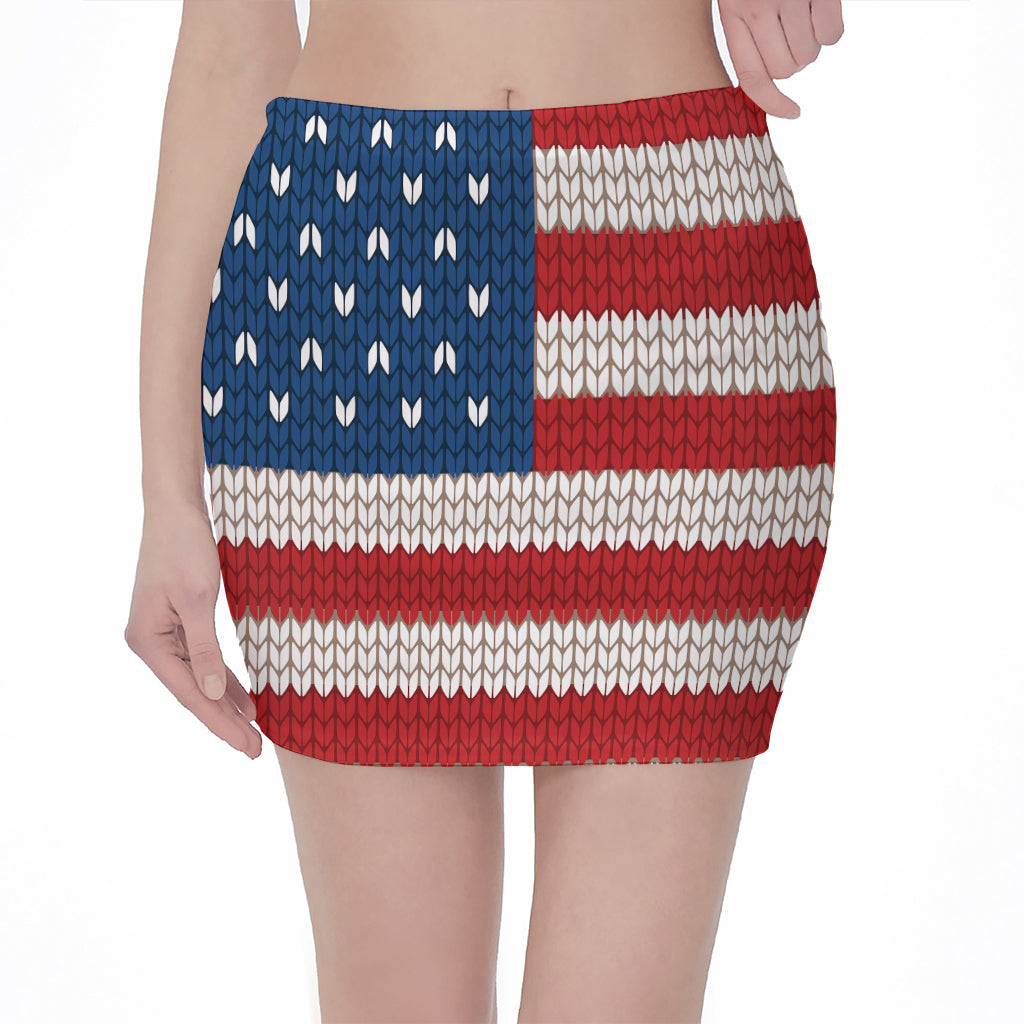 American Flag Knitted Print Pencil Mini Skirt