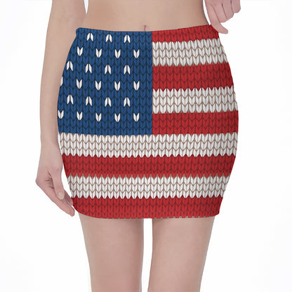 American Flag Knitted Print Pencil Mini Skirt