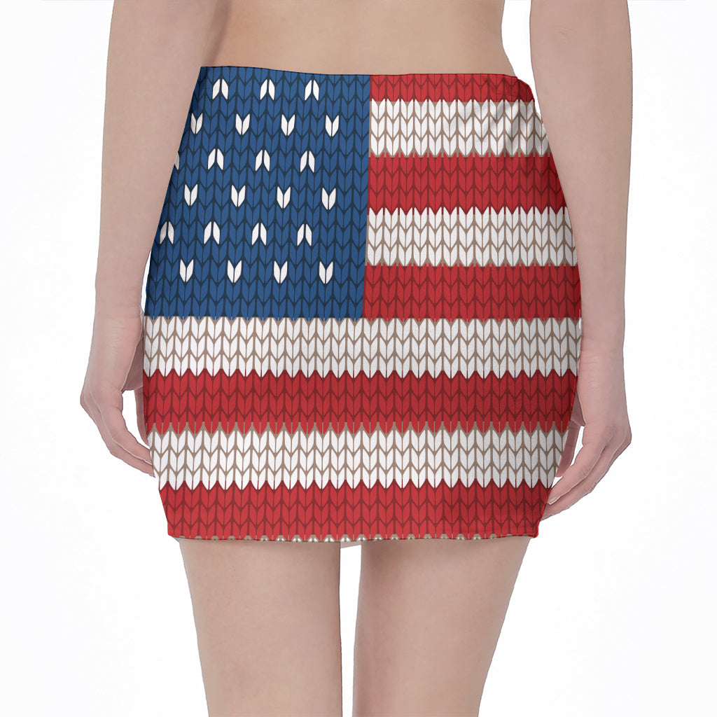 American Flag Knitted Print Pencil Mini Skirt