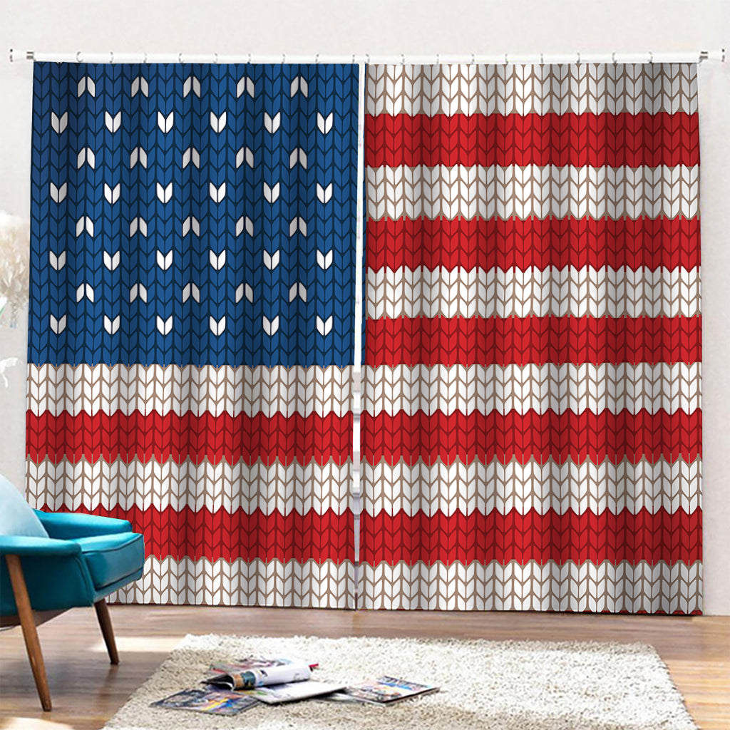 American Flag Knitted Print Pencil Pleat Curtains