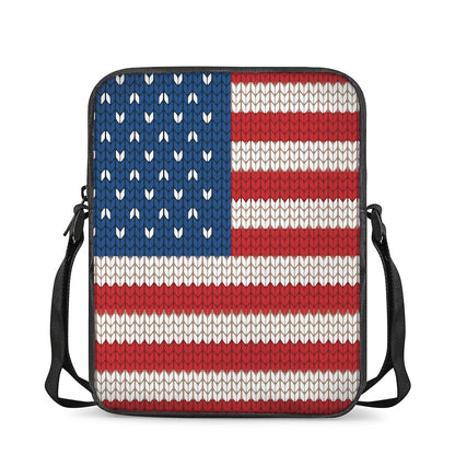 American Flag Knitted Print Rectangular Crossbody Bag