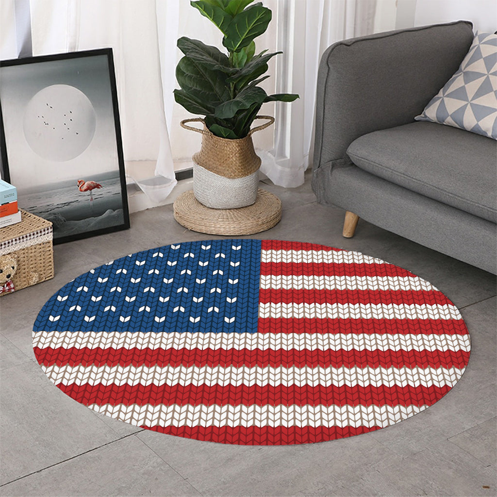 American Flag Knitted Print Round Rug