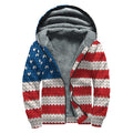 American Flag Knitted Print Sherpa Lined Zip Up Hoodie