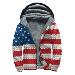 American Flag Knitted Print Sherpa Lined Zip Up Hoodie