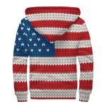 American Flag Knitted Print Sherpa Lined Zip Up Hoodie