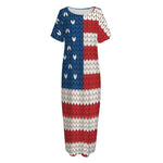 American Flag Knitted Print Short Sleeve Long Nightdress