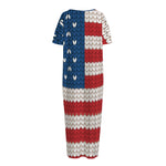 American Flag Knitted Print Short Sleeve Long Nightdress