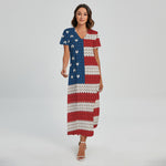 American Flag Knitted Print Short Sleeve Maxi Dress