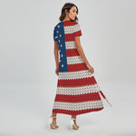 American Flag Knitted Print Short Sleeve Maxi Dress