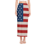 American Flag Knitted Print Side Slit Maxi Skirt