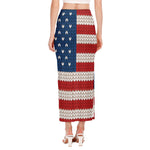 American Flag Knitted Print Side Slit Maxi Skirt