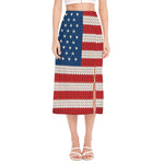 American Flag Knitted Print Side Slit Midi Skirt