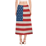 American Flag Knitted Print Side Slit Midi Skirt