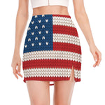 American Flag Knitted Print Side Slit Mini Skirt